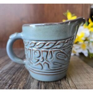 Vintage Frankoma Pottery Creamer 7A Pitcher Blue Green Mayan Aztec Ceramic Cup